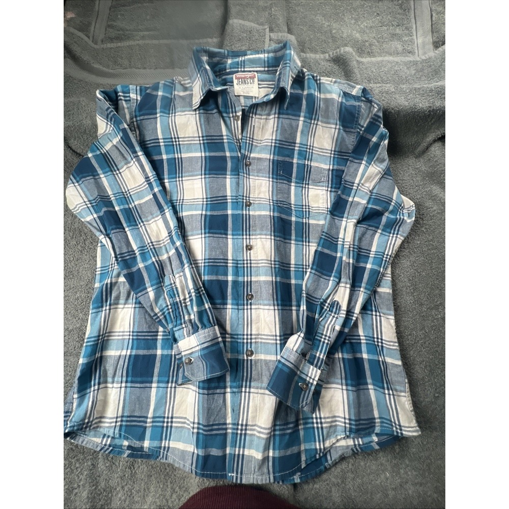 Wrangler Shirt Mens Extra Large Blue Long Sleeve Button Up Western Casual